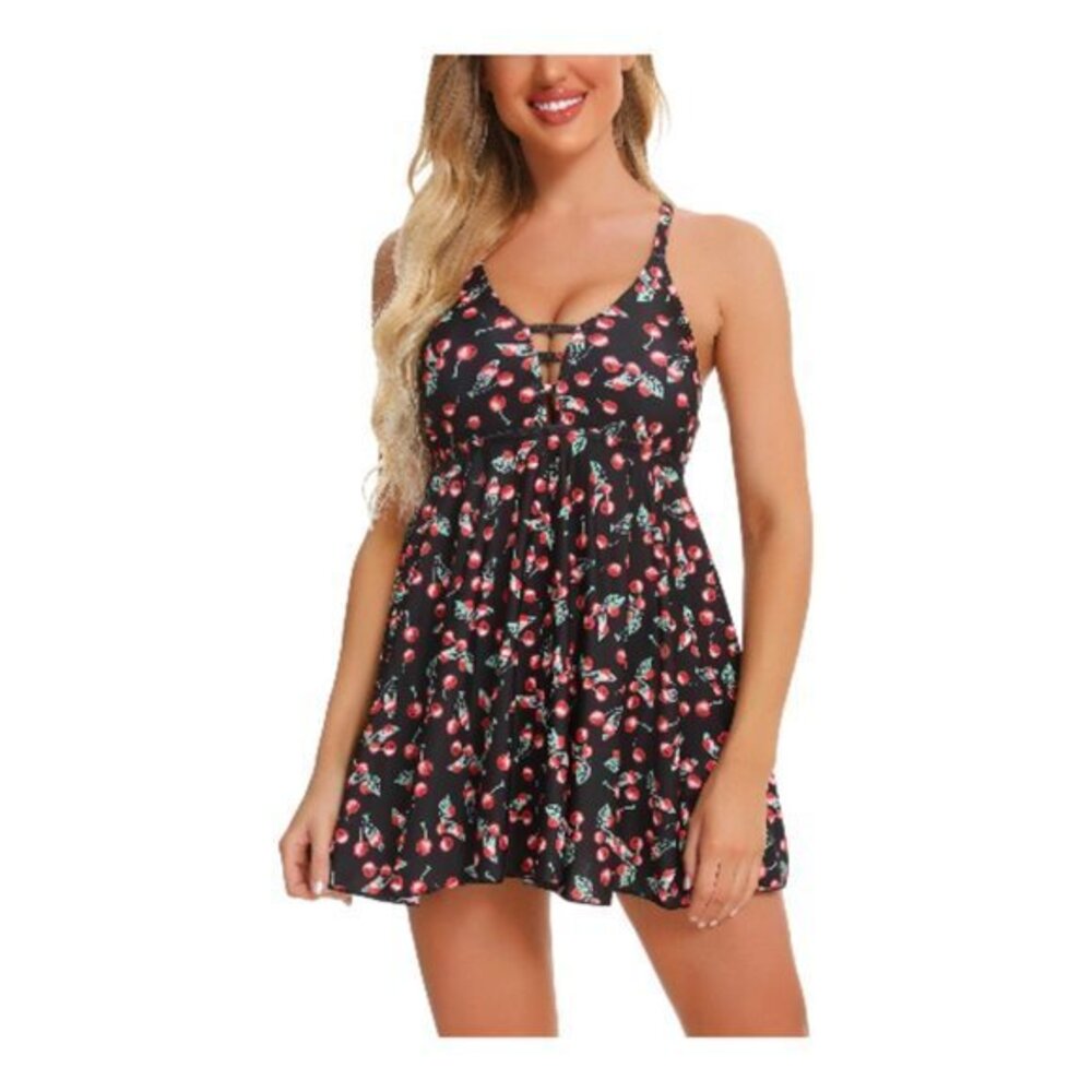 Women's Cherry Cherries Print Tankini Top Shorts Swimsuit Size Med NWT #1917